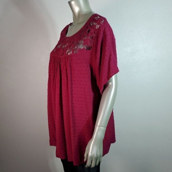 Lane Bryant Top Plus Sz 20 Crochet Short Sleeve Crew Neck Pullover Purple/Red? - Picture 3 of 6